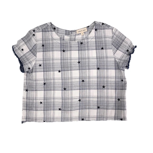 Cloth & Stone Womens Size Medium Plaid & Stars Back Button-Up Fringe Blouse - Picture 6 of 6